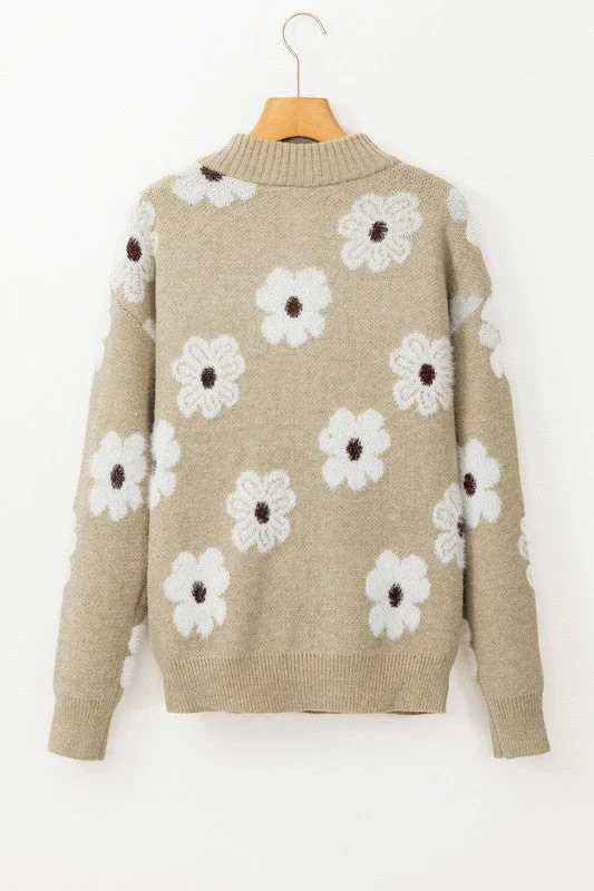 Genoveva | Vintage 60s floral pattern sweater with half zip collar - Image 13