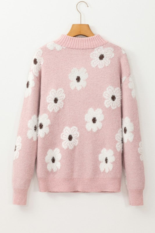Genoveva | Vintage 60s floral pattern sweater with half zip collar - Image 16