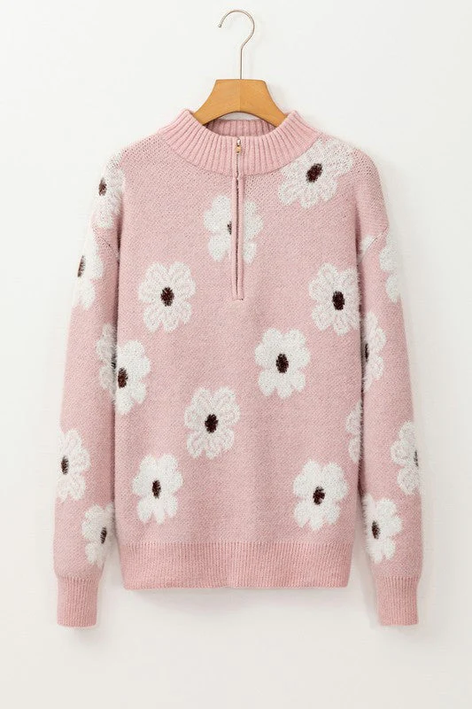 Genoveva | Vintage 60s floral pattern sweater with half zip collar - Image 17