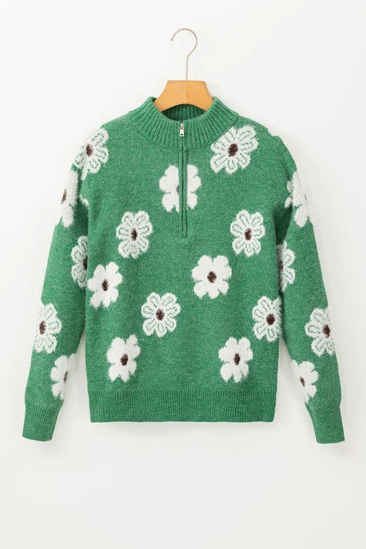 Genoveva | Vintage 60s floral pattern sweater with half zip collar - Image 20