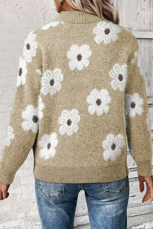 Genoveva | Vintage 60s floral pattern sweater with half zip collar - Image 7