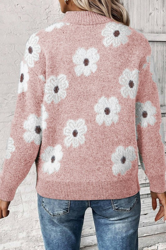 Genoveva | Vintage 60s floral pattern sweater with half zip collar - Image 8