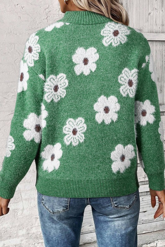 Genoveva | Vintage 60s floral pattern sweater with half zip collar - Image 9