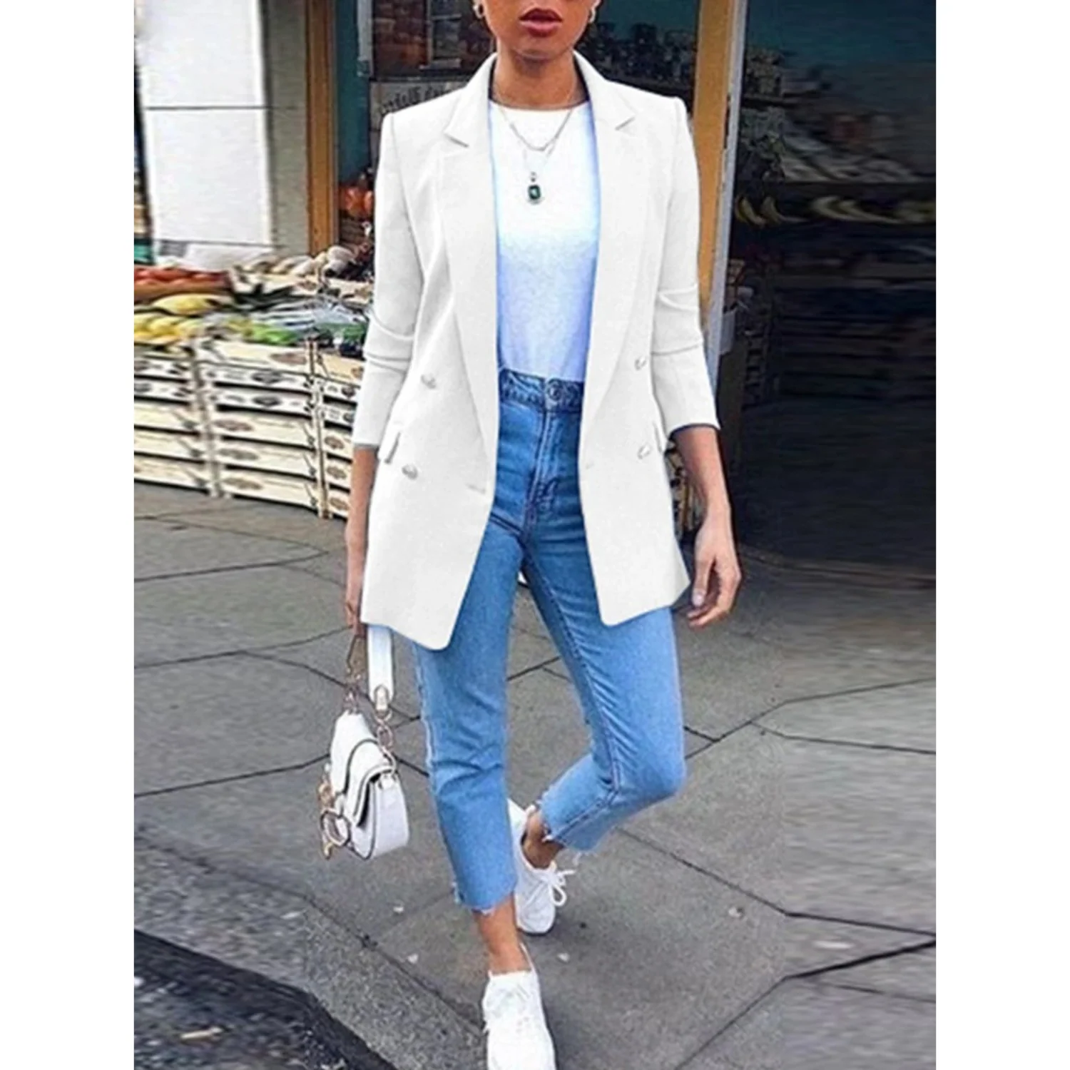 Genoveva | Elegant long warm blazer for women - Image 2