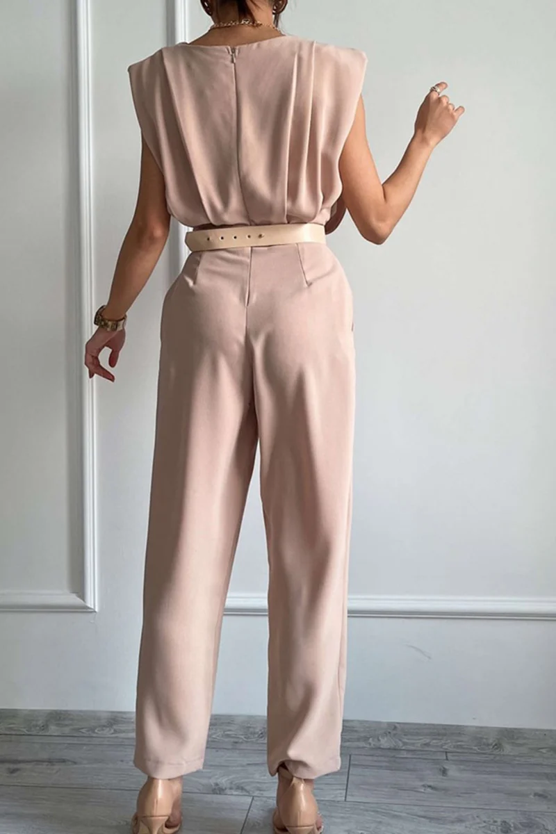 Gertrudis | Street Solid Patchwork Scoop Neck Regular Fit Jumpsuits - Image 4