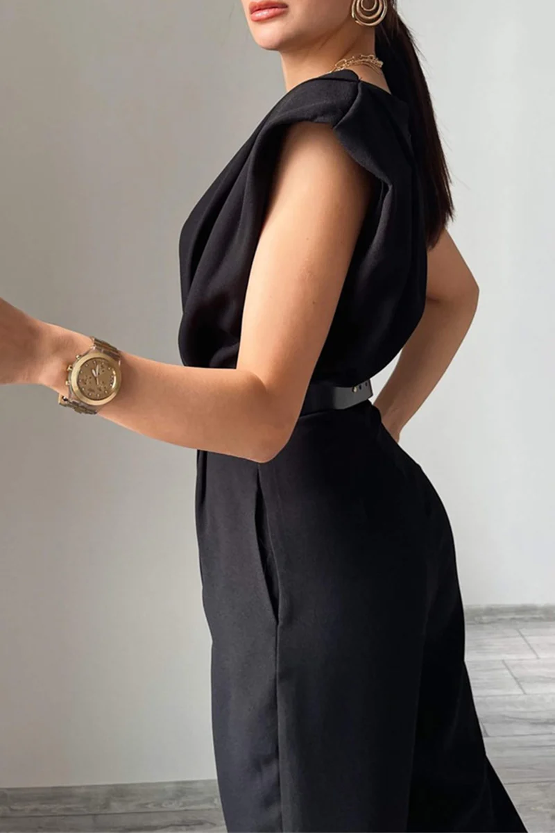 Gertrudis | Street Solid Patchwork Scoop Neck Regular Fit Jumpsuits - Image 9