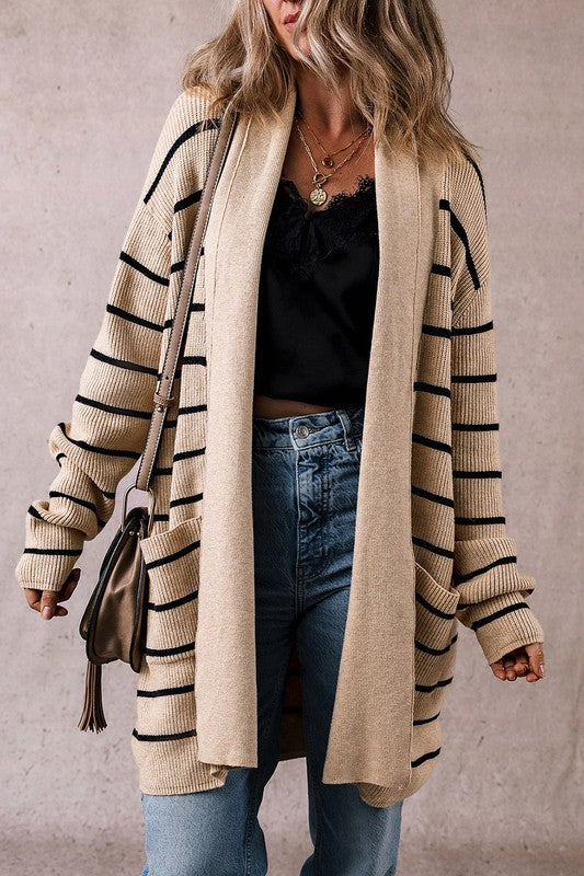 Gilda | Striped cardigan with side pockets and open front - Image 5