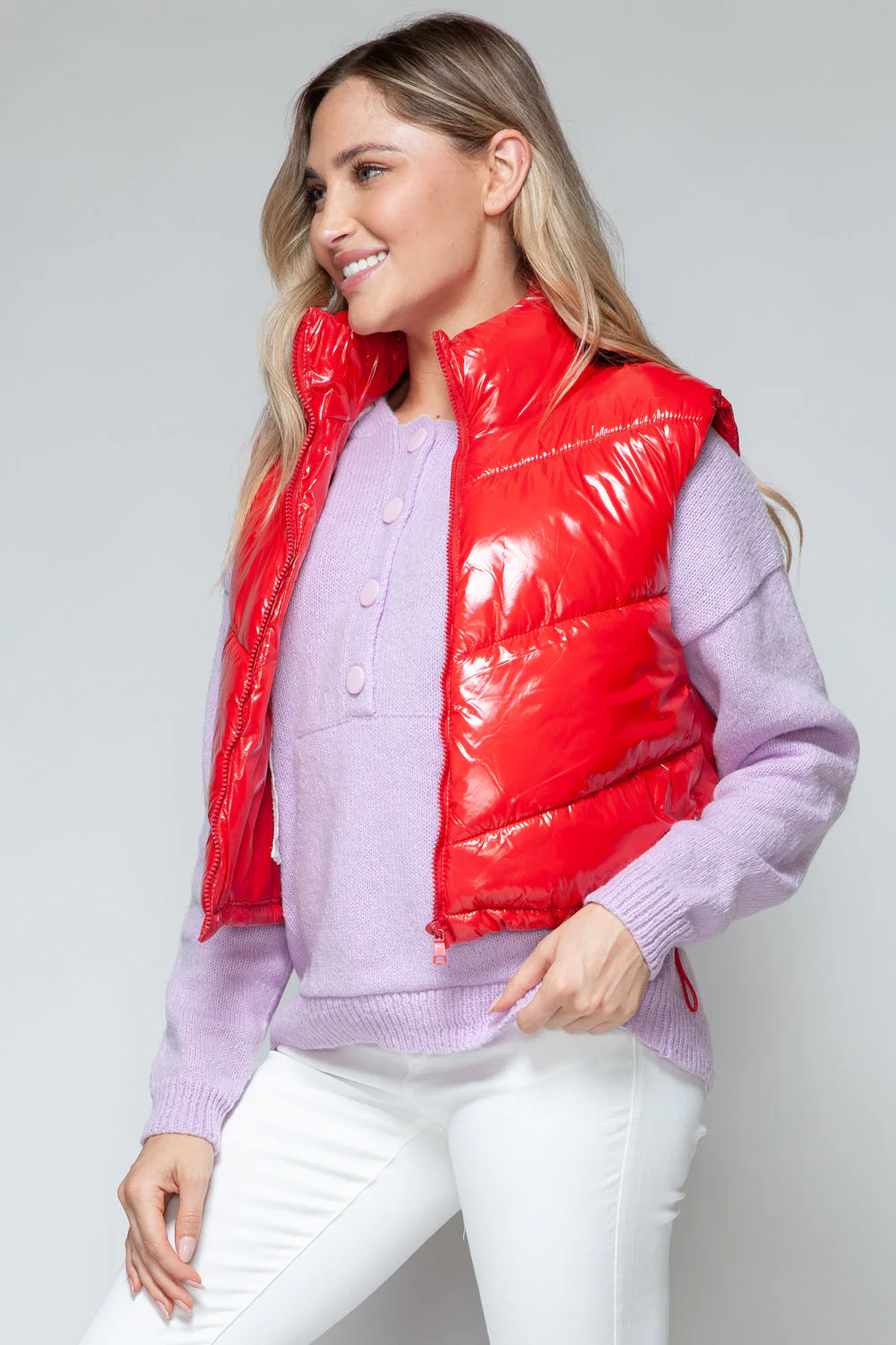 Gina | Snobish shiny quilted vest with turtleneck and zip - Image 4