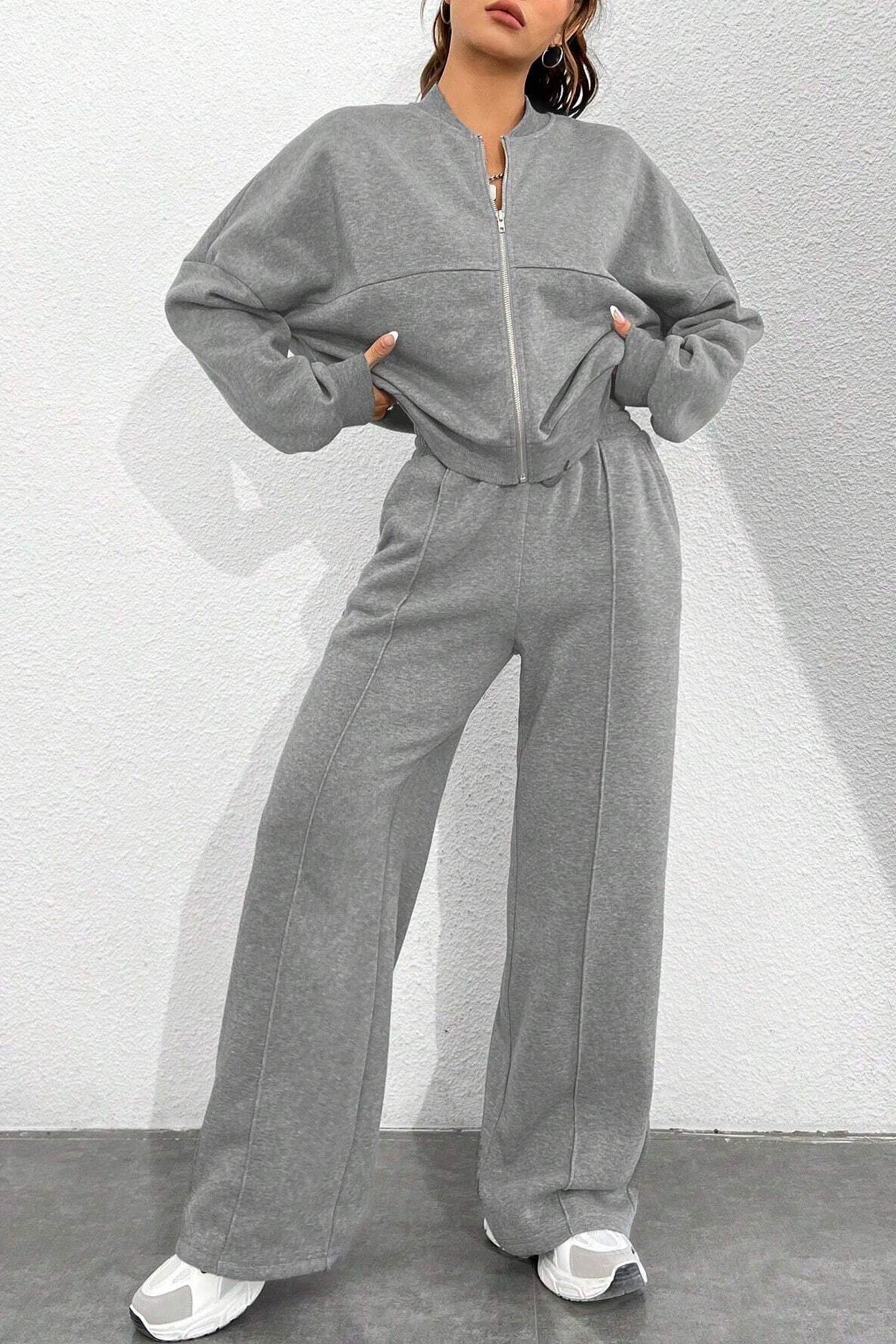 Giovanna | Collarless zipper cardigan pants set - Image 10
