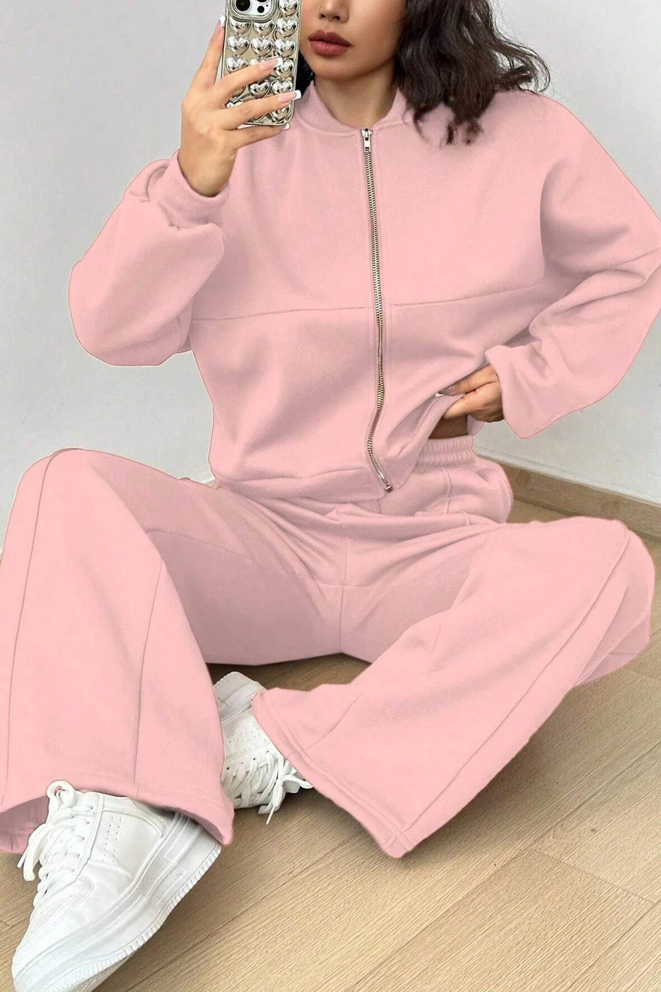 Giovanna | Collarless zipper cardigan pants set - Image 14