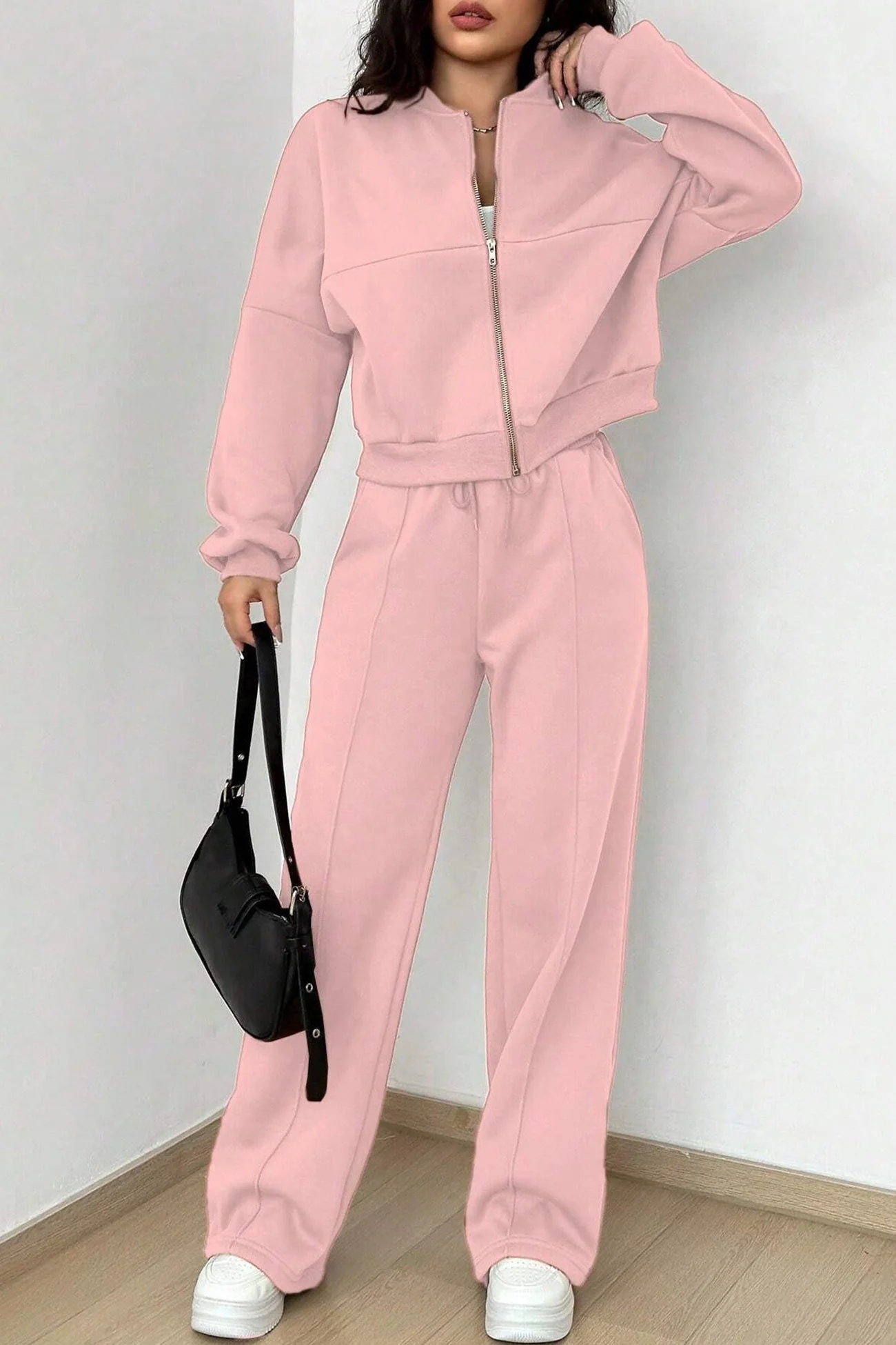 Giovanna | Collarless zipper cardigan pants set - Image 15