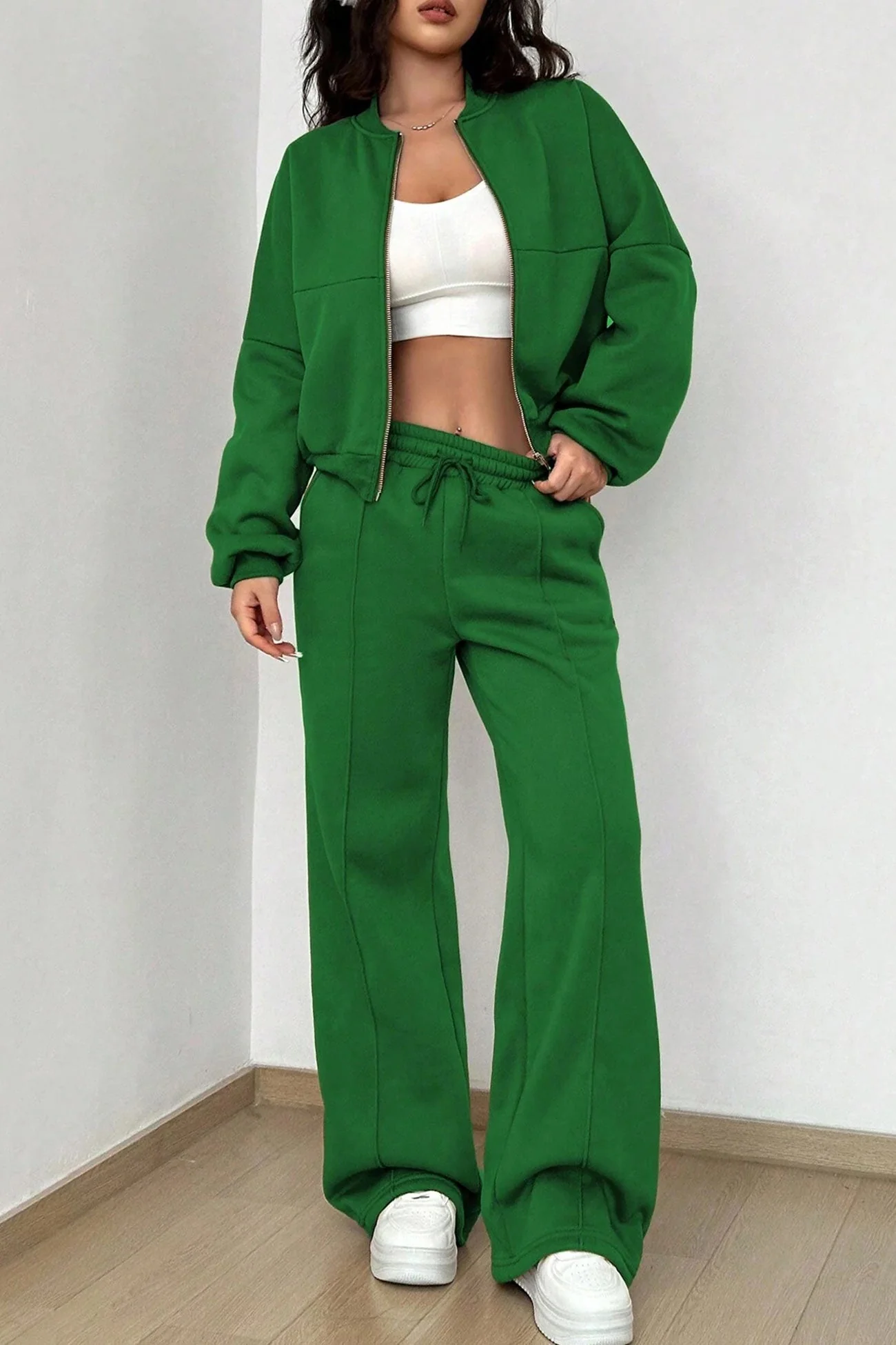 Giovanna | Collarless zipper cardigan pants set - Image 17