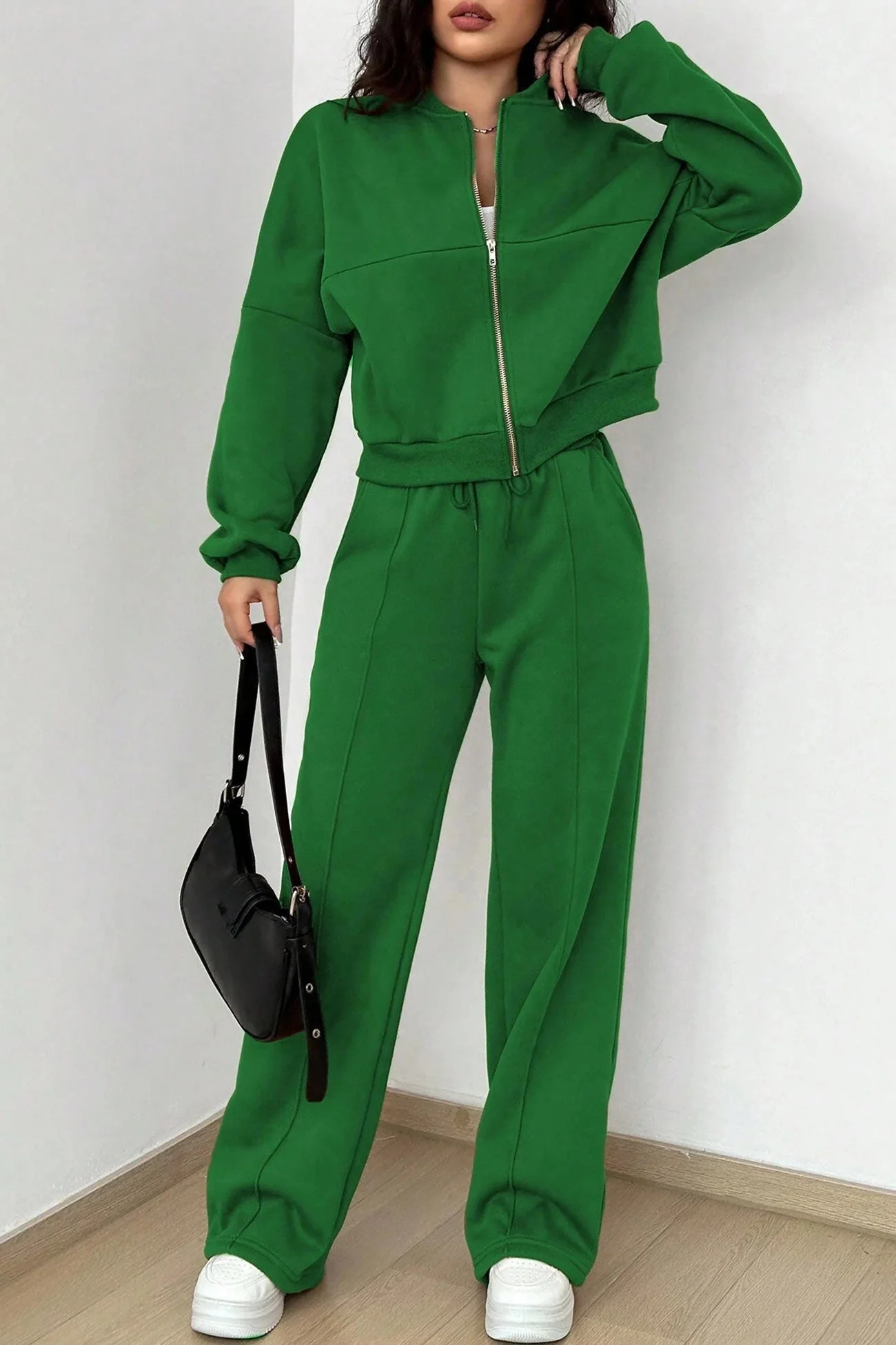 Giovanna | Collarless zipper cardigan pants set - Image 18