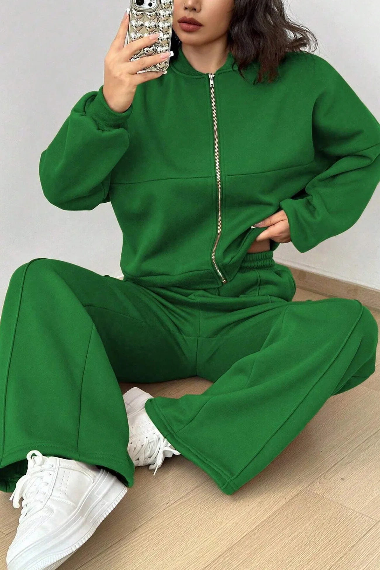Giovanna | Collarless zipper cardigan pants set - Image 19