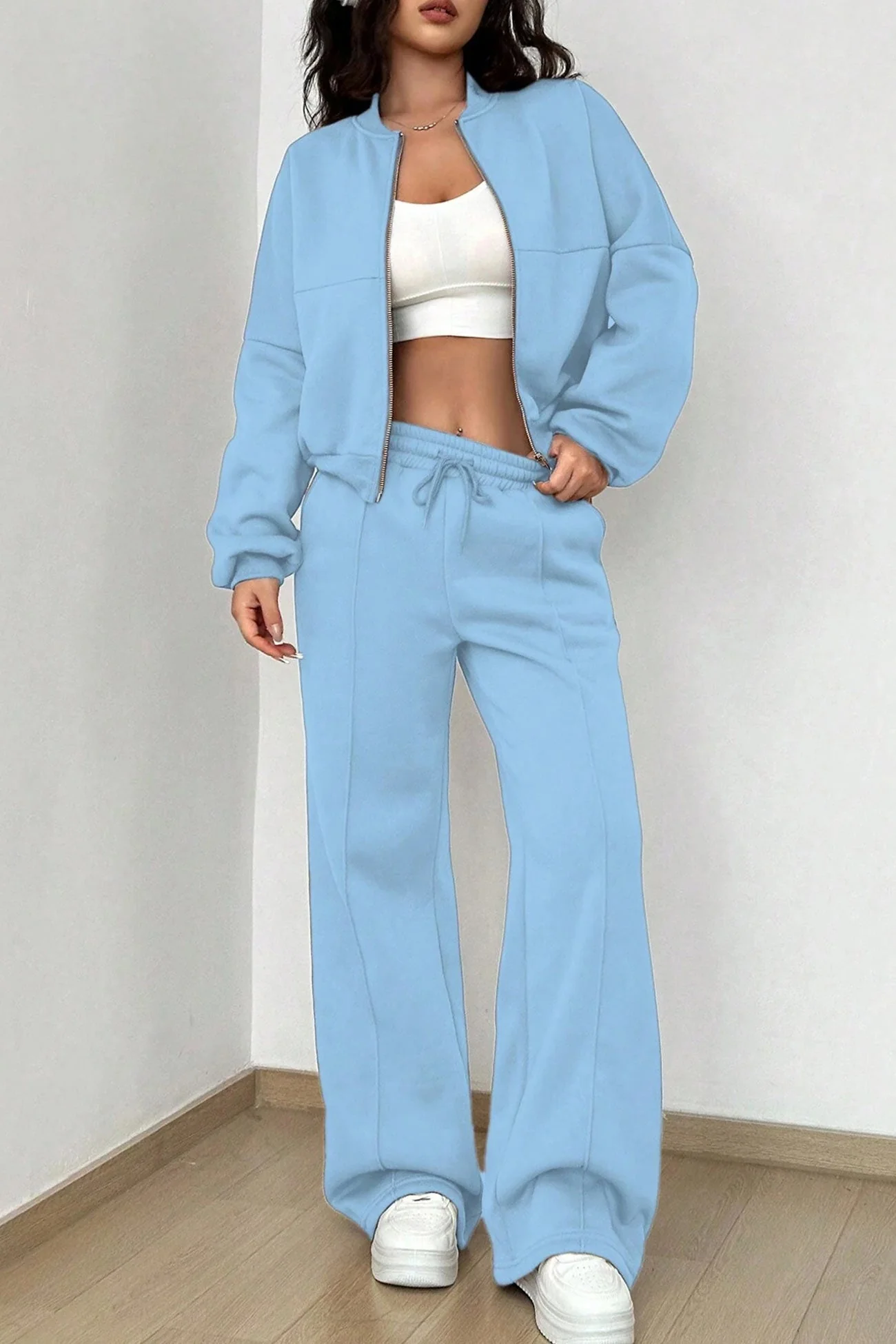 Giovanna | Collarless zipper cardigan pants set - Image 21