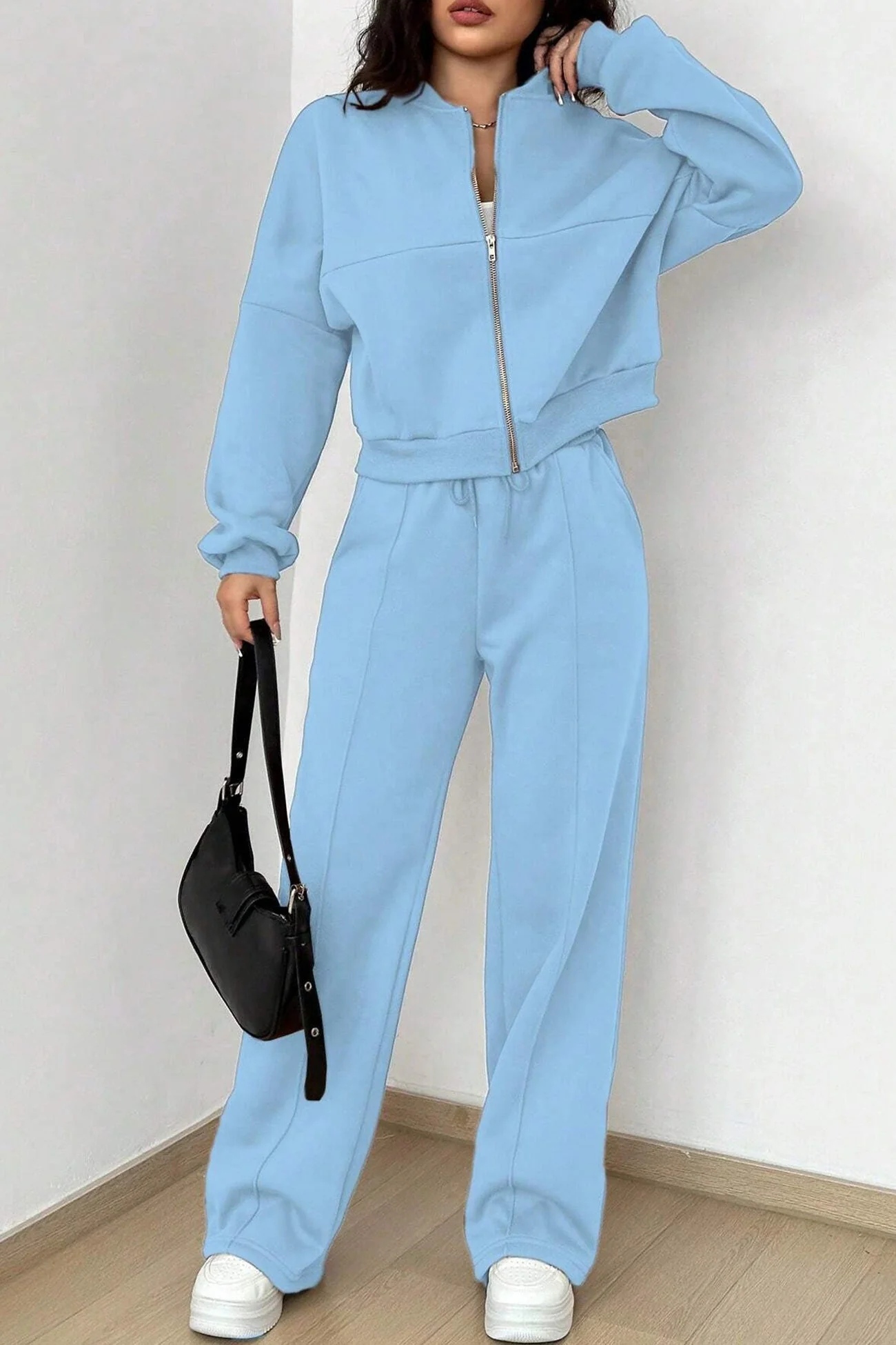 Giovanna | Collarless zipper cardigan pants set - Image 22