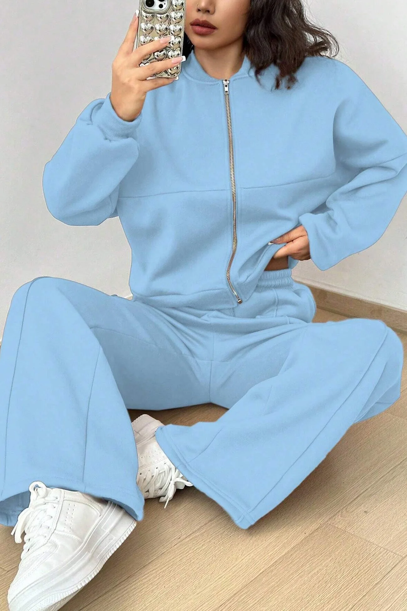 Giovanna | Collarless zipper cardigan pants set - Image 23