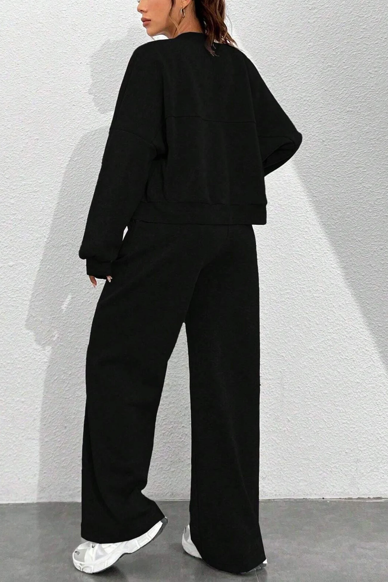 Giovanna | Collarless zipper cardigan pants set - Image 8