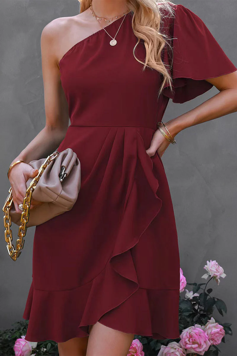 Giovanna® | Elegant One-Sleeve Mini Dress With Ruffle - Image 2