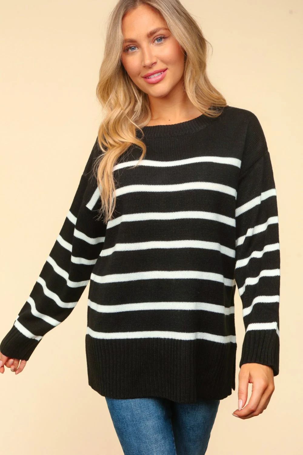 Gisela | Full size Haptics sweater, striped contrast side slit - Image 3