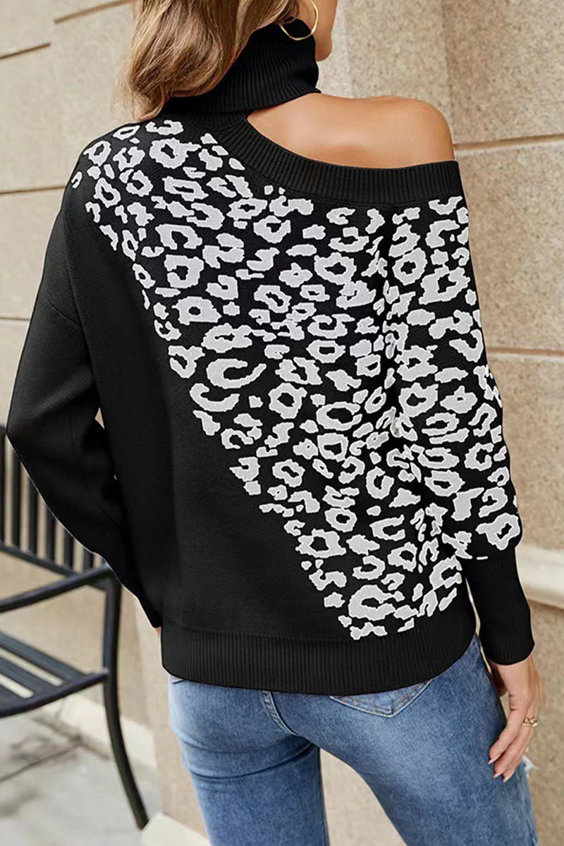 Gladys | Street leopard turtleneck sweater with an asymmetrical weave pattern - Image 8