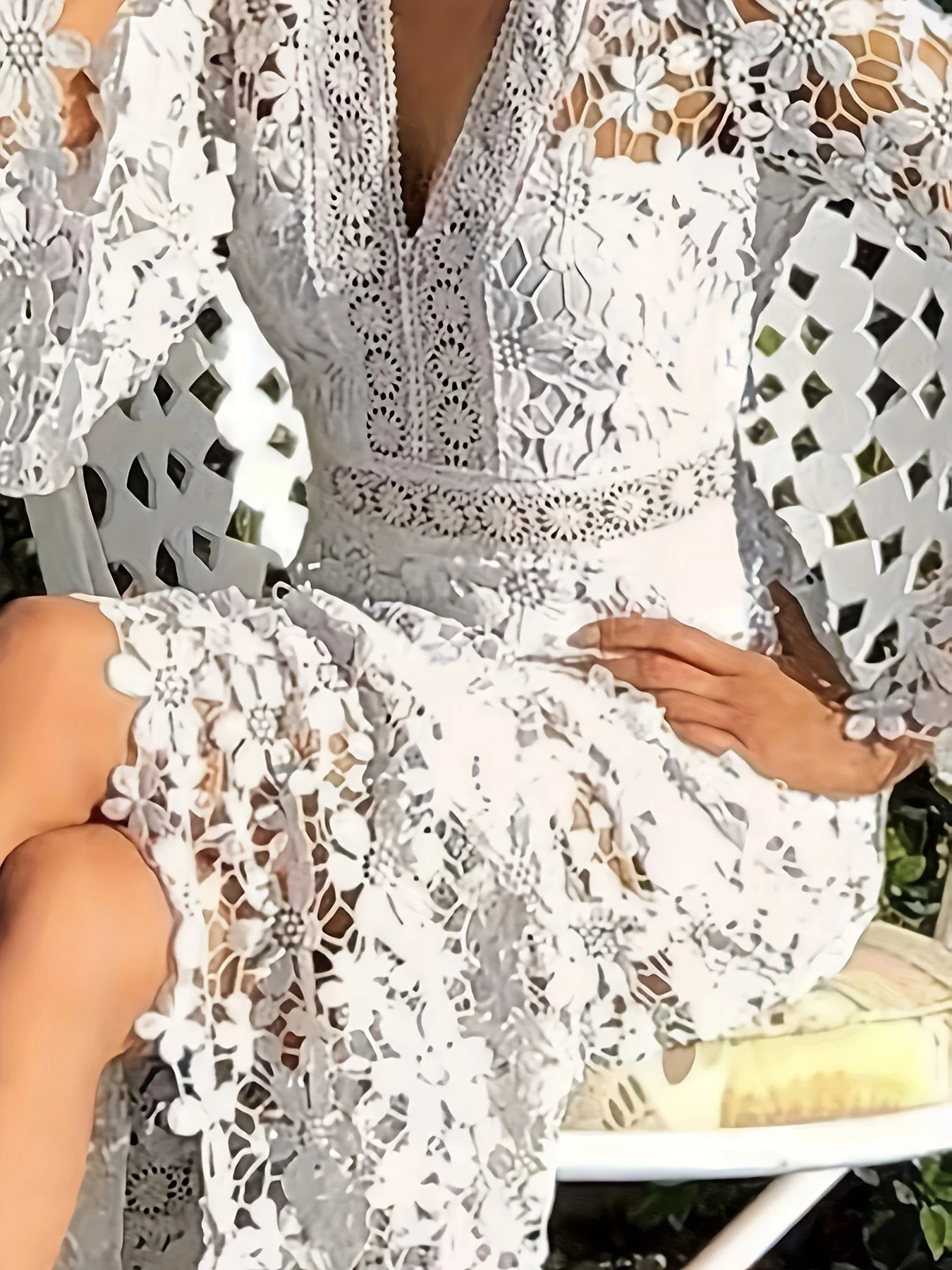Gloria® | Cotton Guipure Lace V-Neck Long Sleeves Aprons Cocktail Festive Dress For Women - Image 2