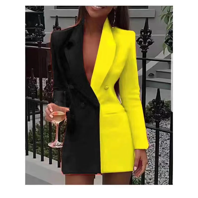 Gloria® | Women'S Blazer Dress With Asymmetric Color Design And Double Button Placket - Image 6