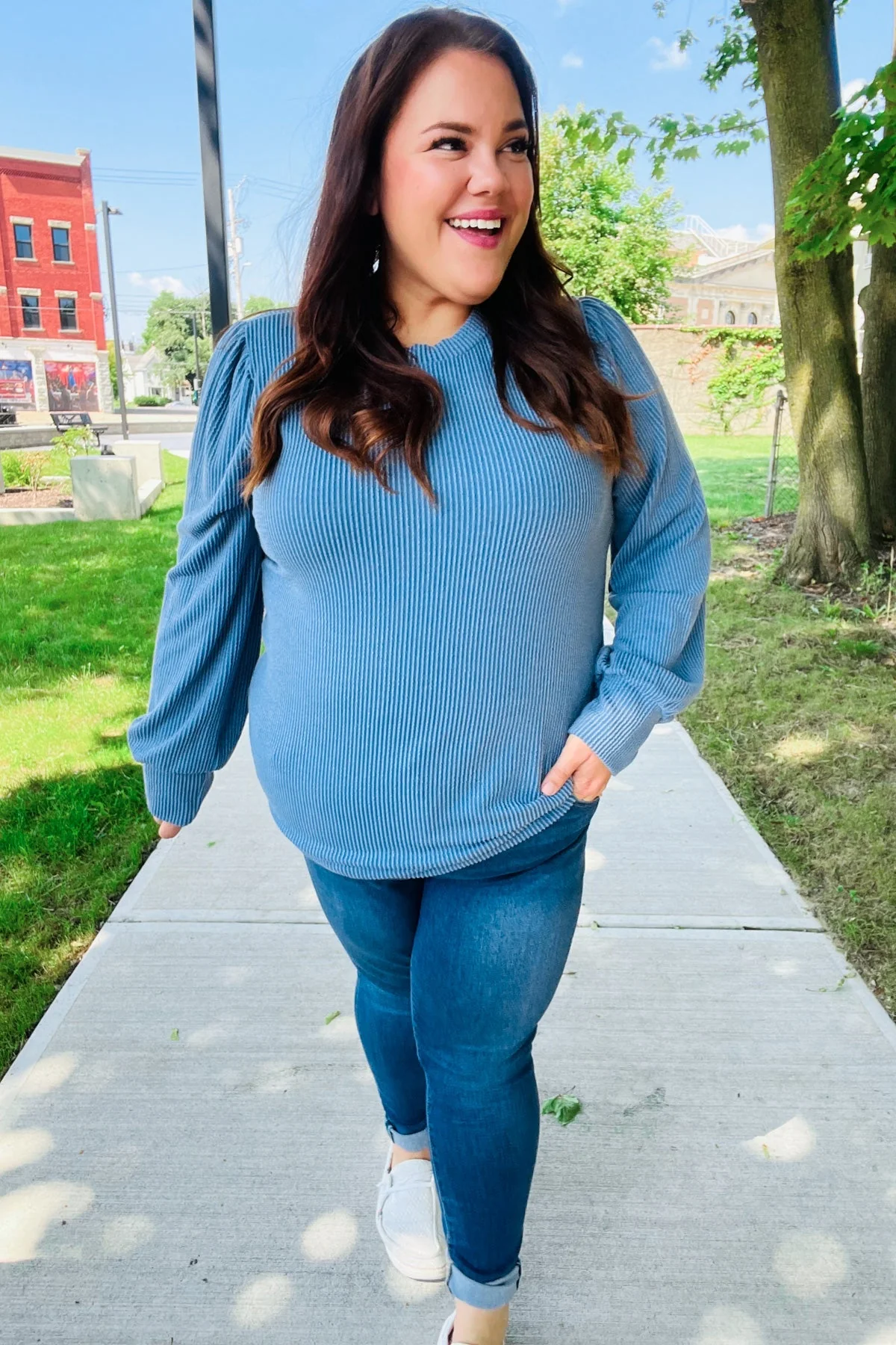 Greta | Everyday Vintage Denim Rib Mineral Wash Long Sleeve Top - Image 4