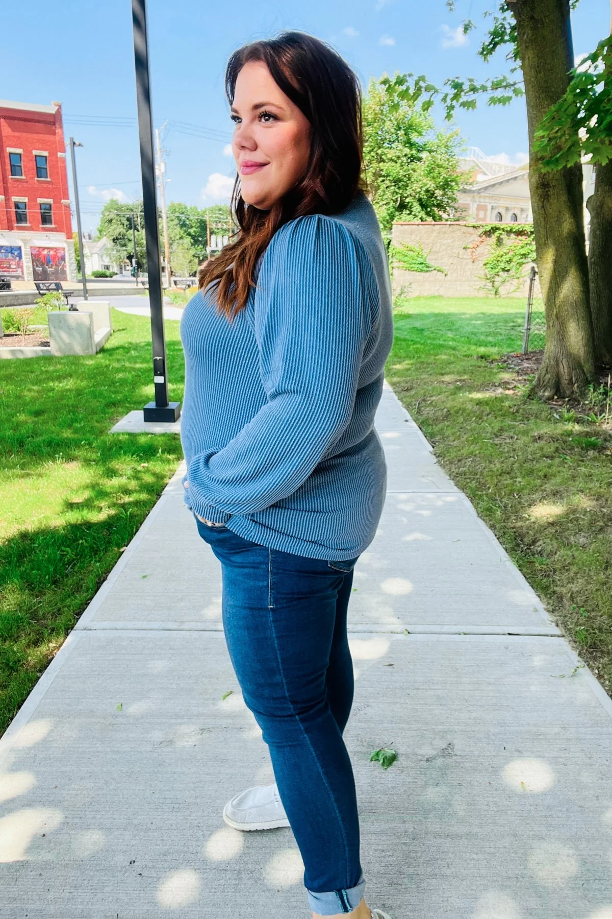 Greta | Everyday Vintage Denim Rib Mineral Wash Long Sleeve Top - Image 6