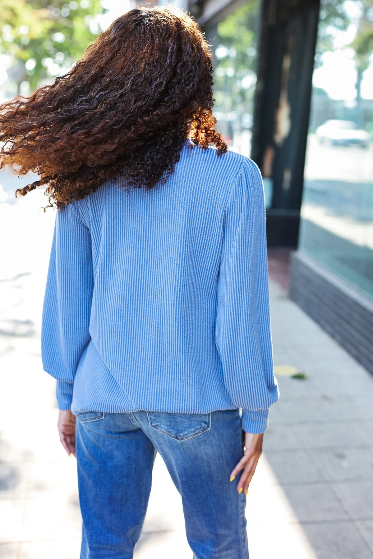 Greta | Everyday Vintage Denim Rib Mineral Wash Long Sleeve Top - Image 7