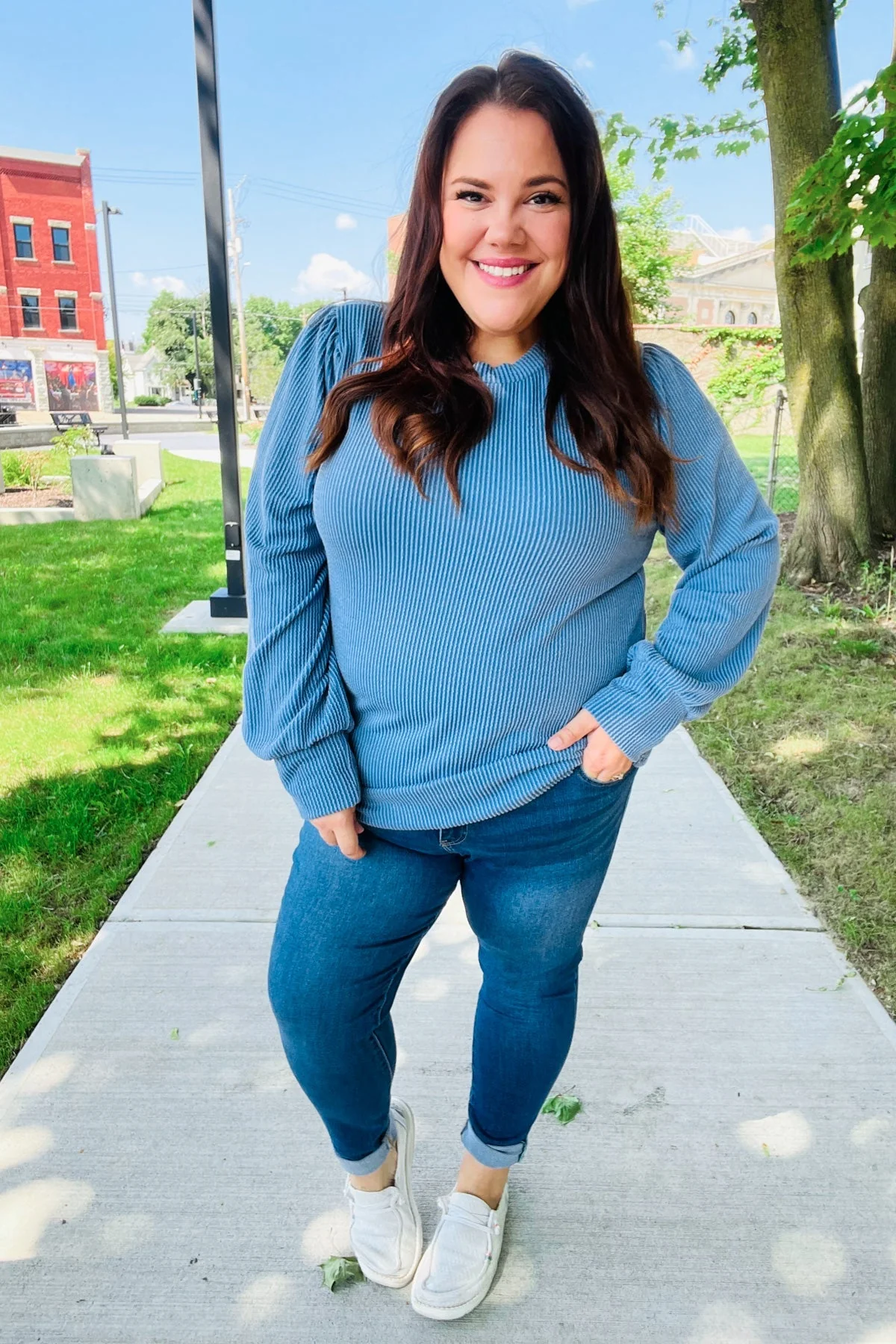 Greta | Everyday Vintage Denim Rib Mineral Wash Long Sleeve Top - Image 9