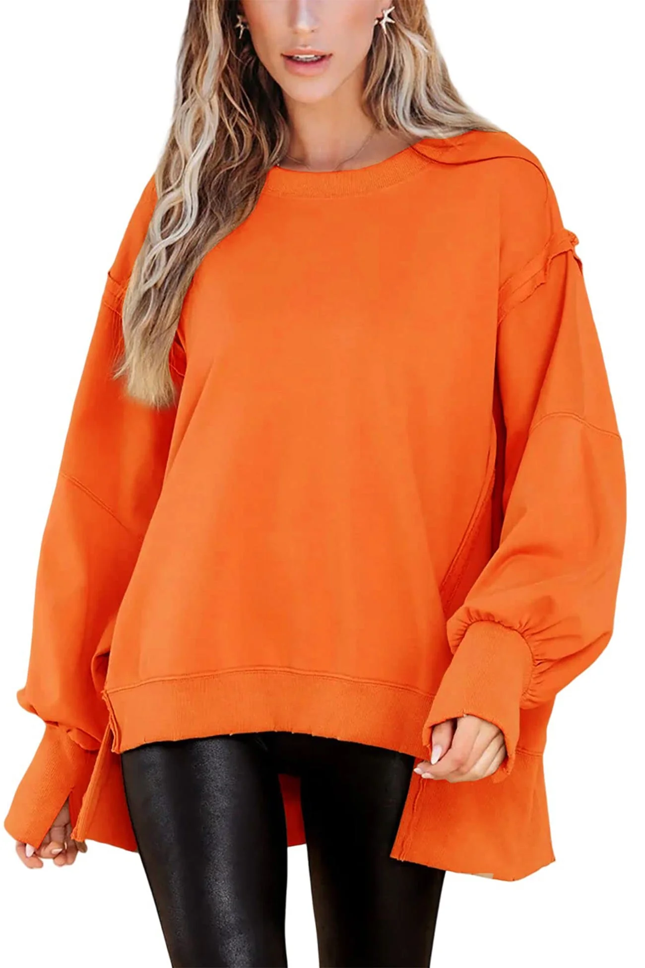 Greta | Solid long sleeve slit crew neck sweatshirt