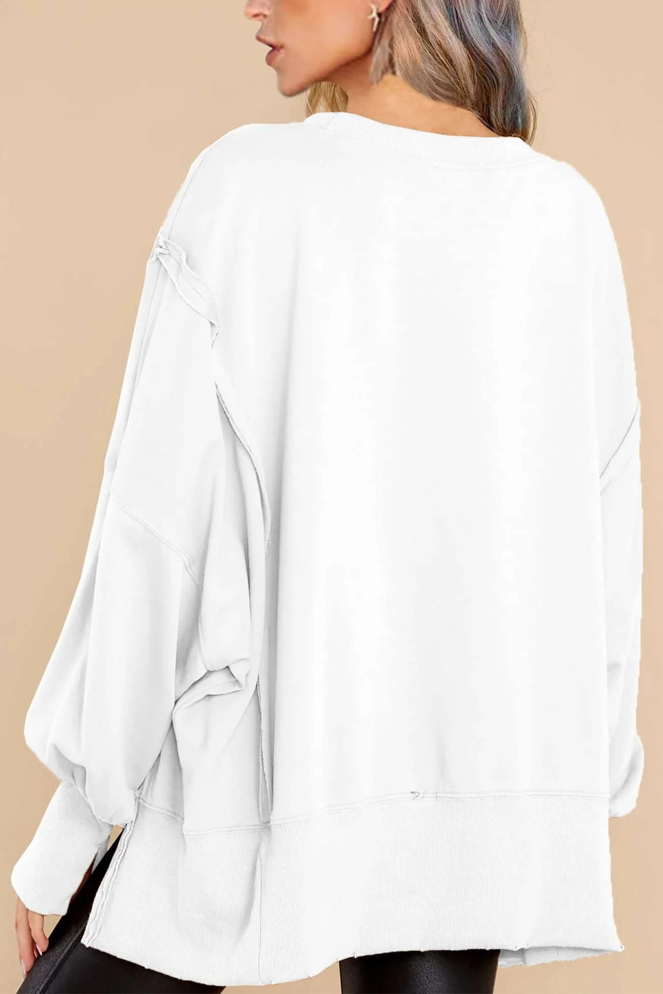 Greta | Solid long sleeve slit crew neck sweatshirt - Image 14