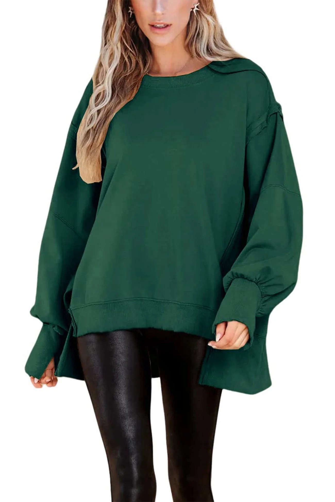 Greta | Solid long sleeve slit crew neck sweatshirt - Image 8