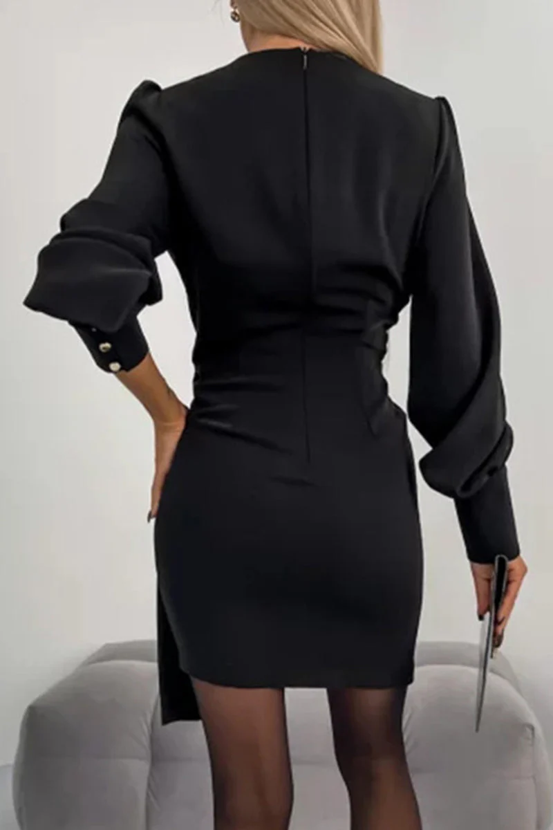 Griselda | Sexy elegant solid dresses with zipper and V-neck, one-tier skirt - Image 3