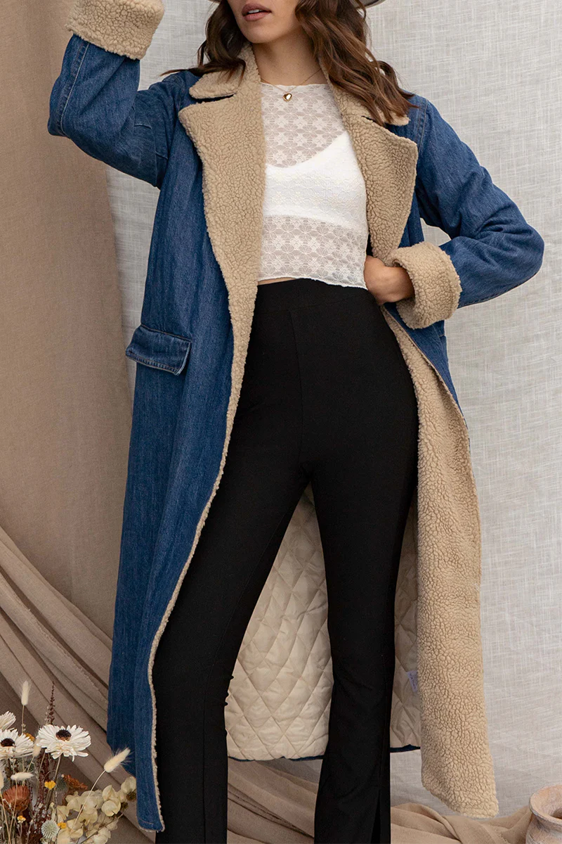 Gudrun | Casual street pocket outerwear with lace up and patchwork turn down collar - Image 2