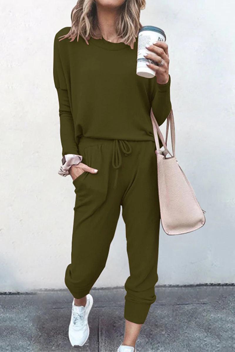 Guillermina | Casual solid color asymmetrical long sleeve O-neck two piece suit - Image 10