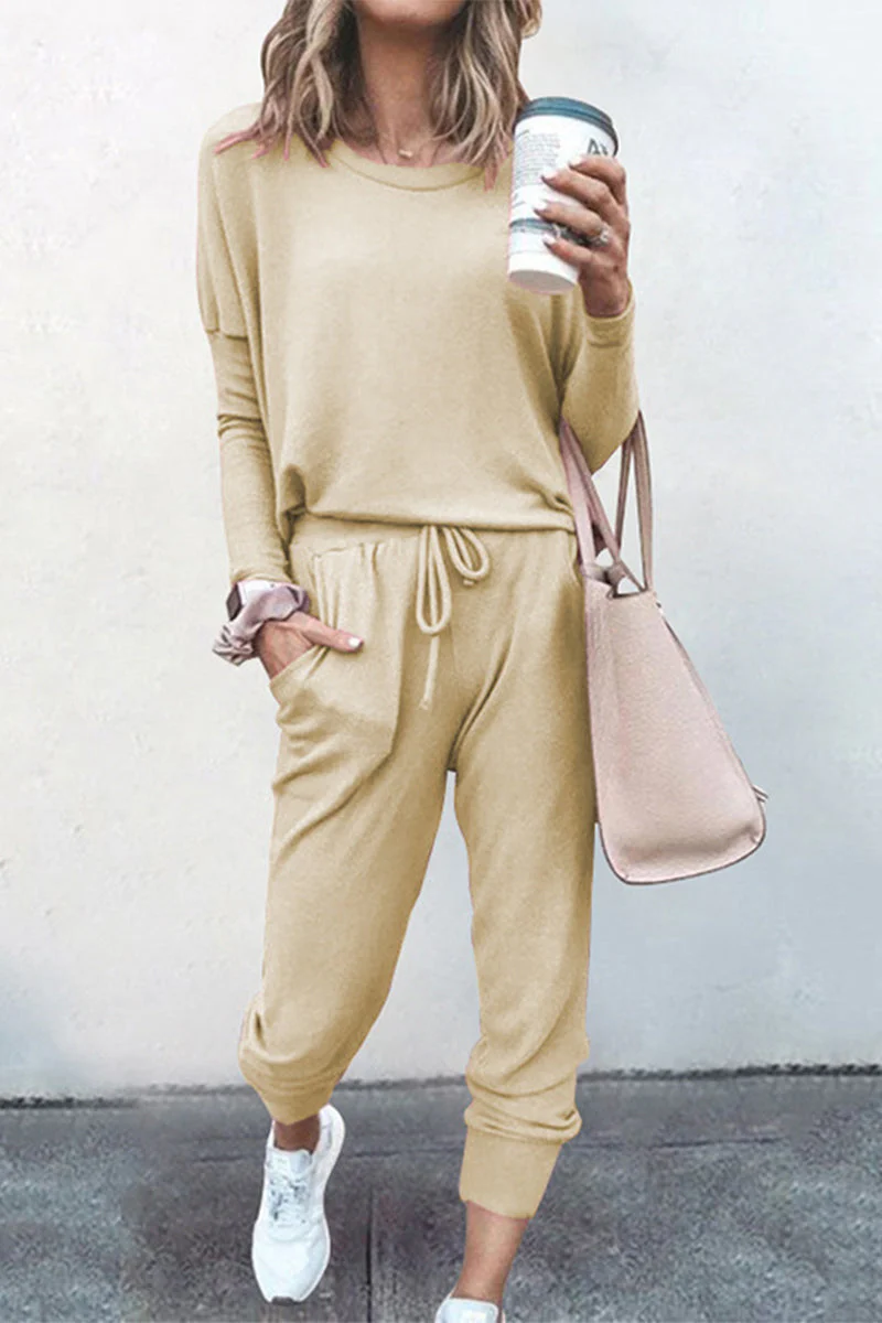 Guillermina | Casual solid color asymmetrical long sleeve O-neck two piece suit - Image 11