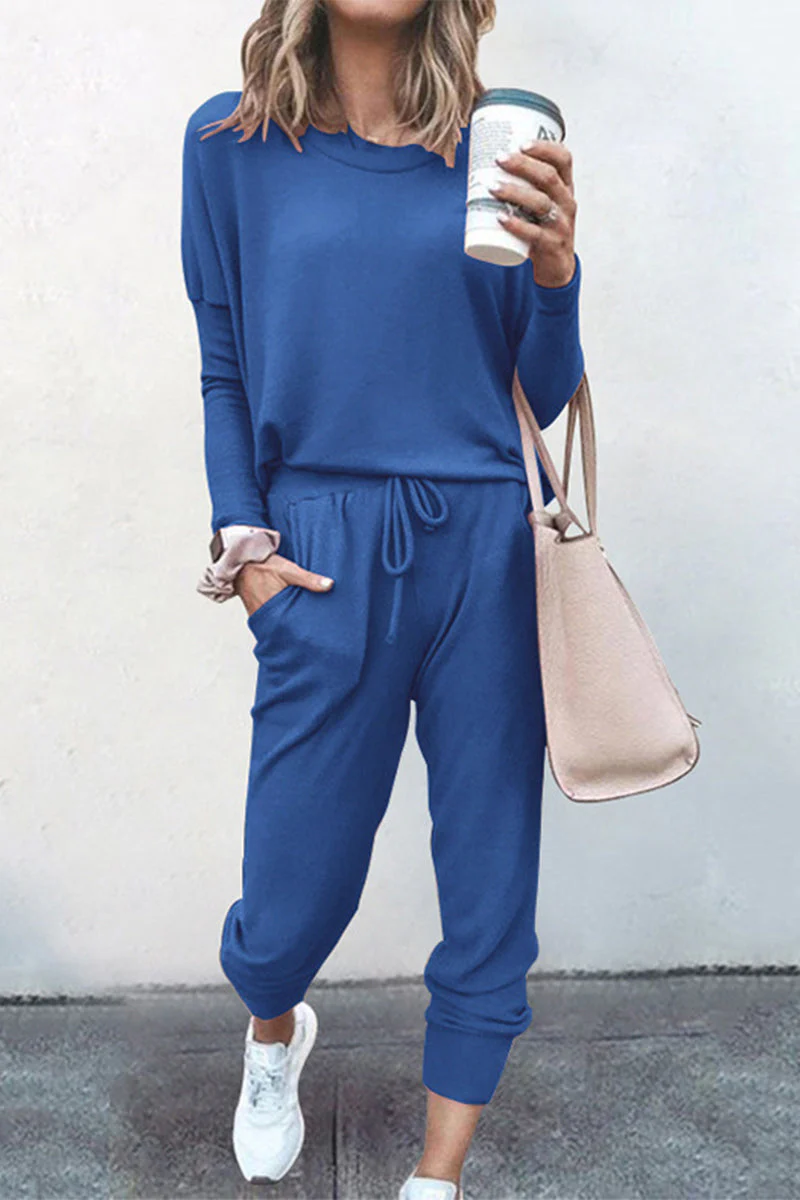 Guillermina | Casual solid color asymmetrical long sleeve O-neck two piece suit - Image 12
