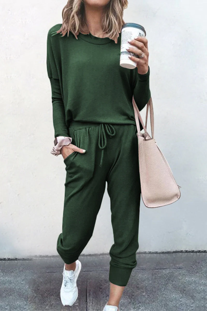 Guillermina | Casual solid color asymmetrical long sleeve O-neck two piece suit - Image 13