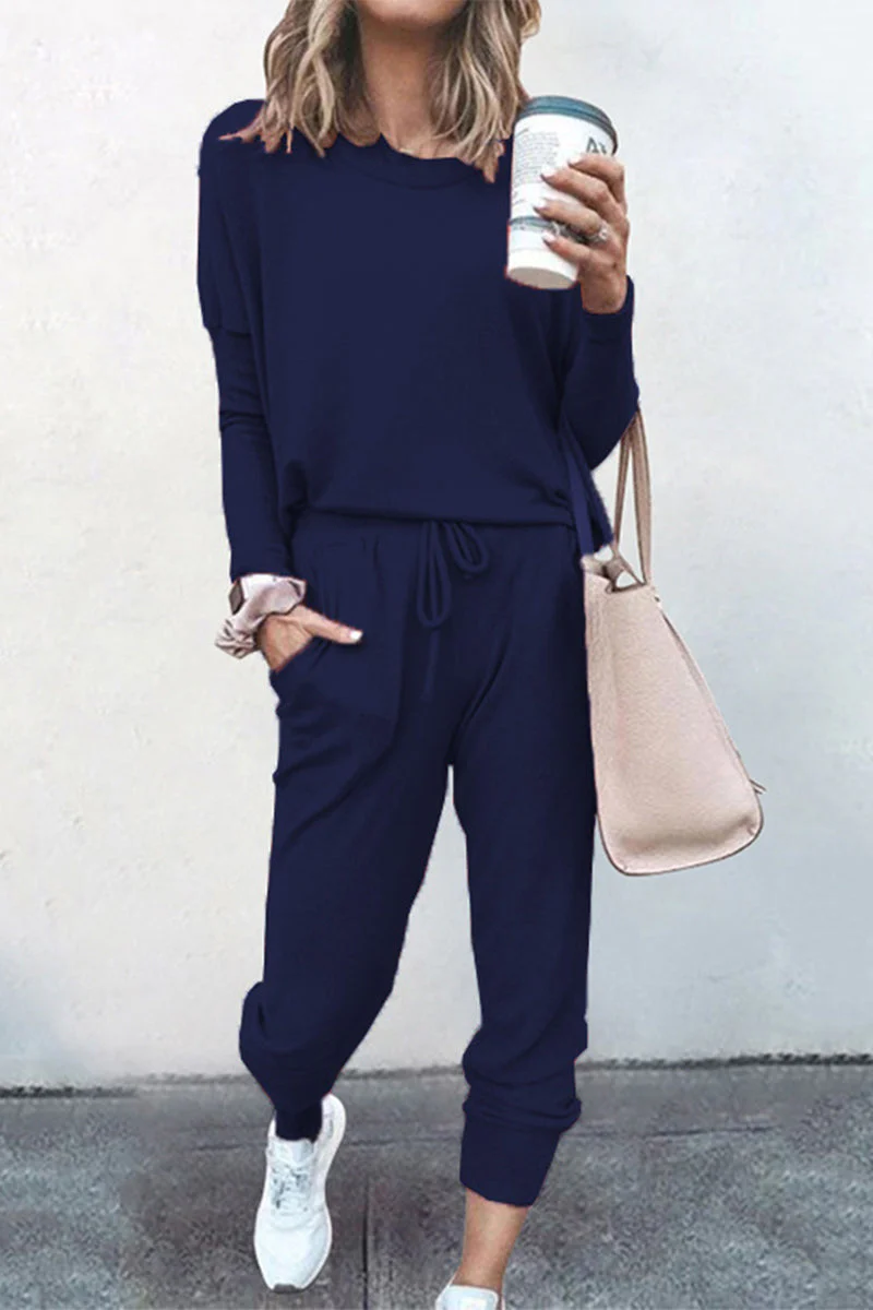 Guillermina | Casual solid color asymmetrical long sleeve O-neck two piece suit - Image 15