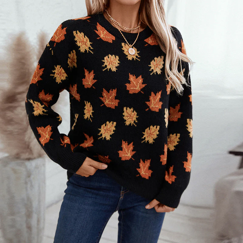 Guillermina | Women's sweater with autumn leaves - Image 6