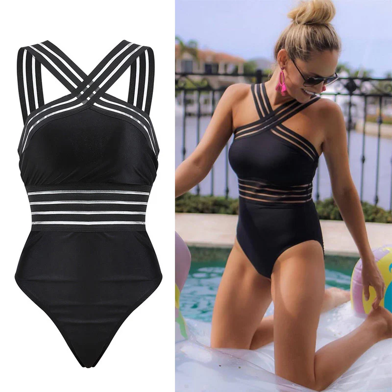Hagar® | Stylish Striped Mesh Chic Simwsuit - Image 4