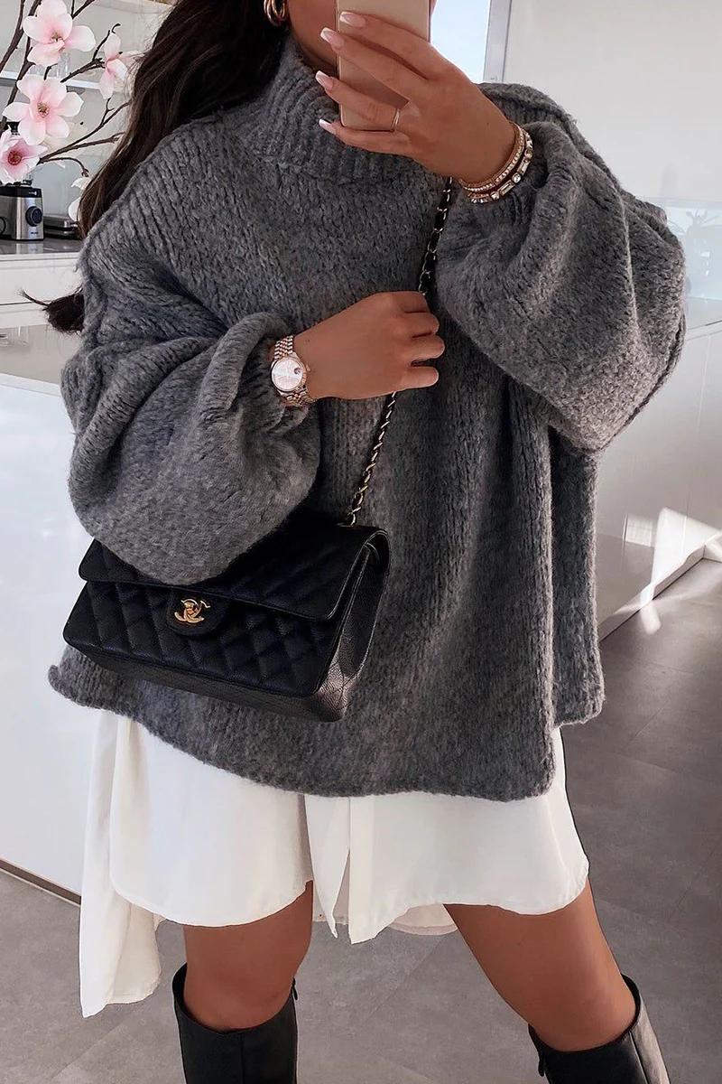 Hanna | Casual daily patchwork weave half turtleneck sweater - Image 18