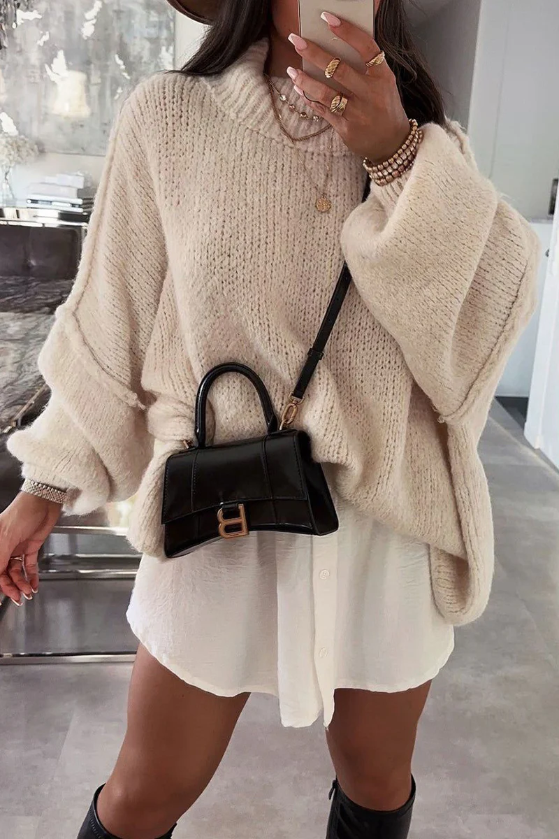 Hanna | Casual daily patchwork weave half turtleneck sweater - Image 25