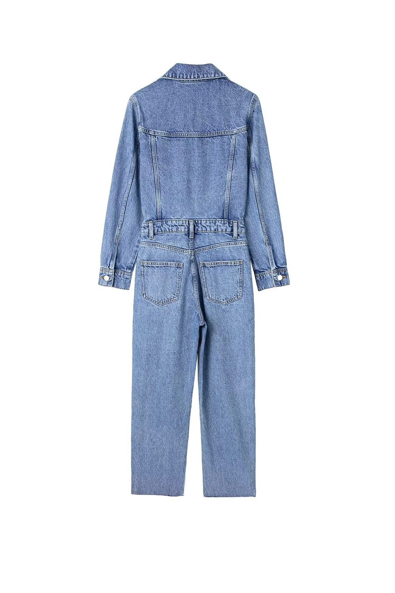 Hanna | Long sleeve denim jumpsuits with pockets and high waist - Image 6
