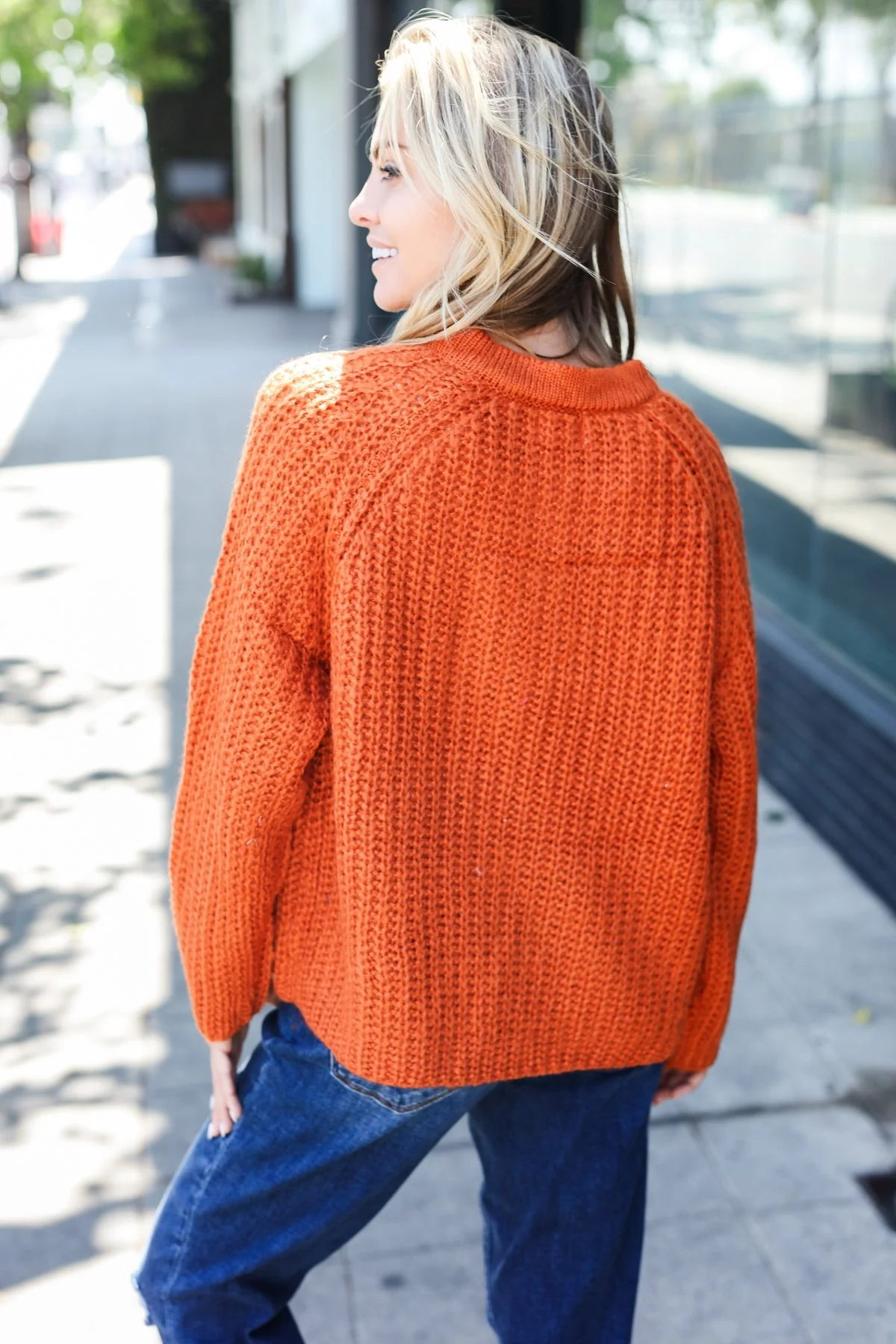 Hannah | Casual Days Rust Loose Knit Henley Button Jumper - Image 2