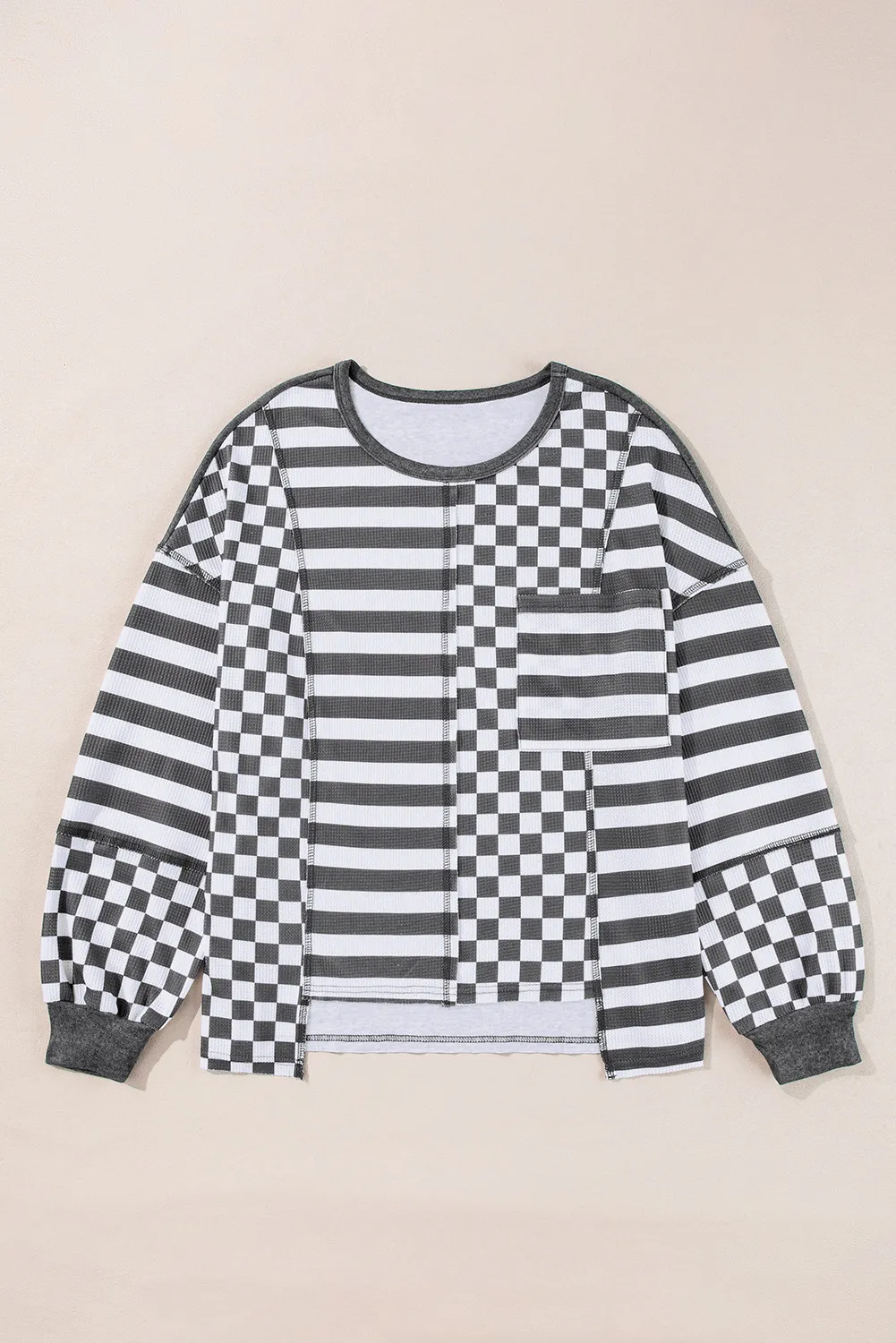 Hannah | Checked and striped long-sleeved blouse with a round neckline - Image 6