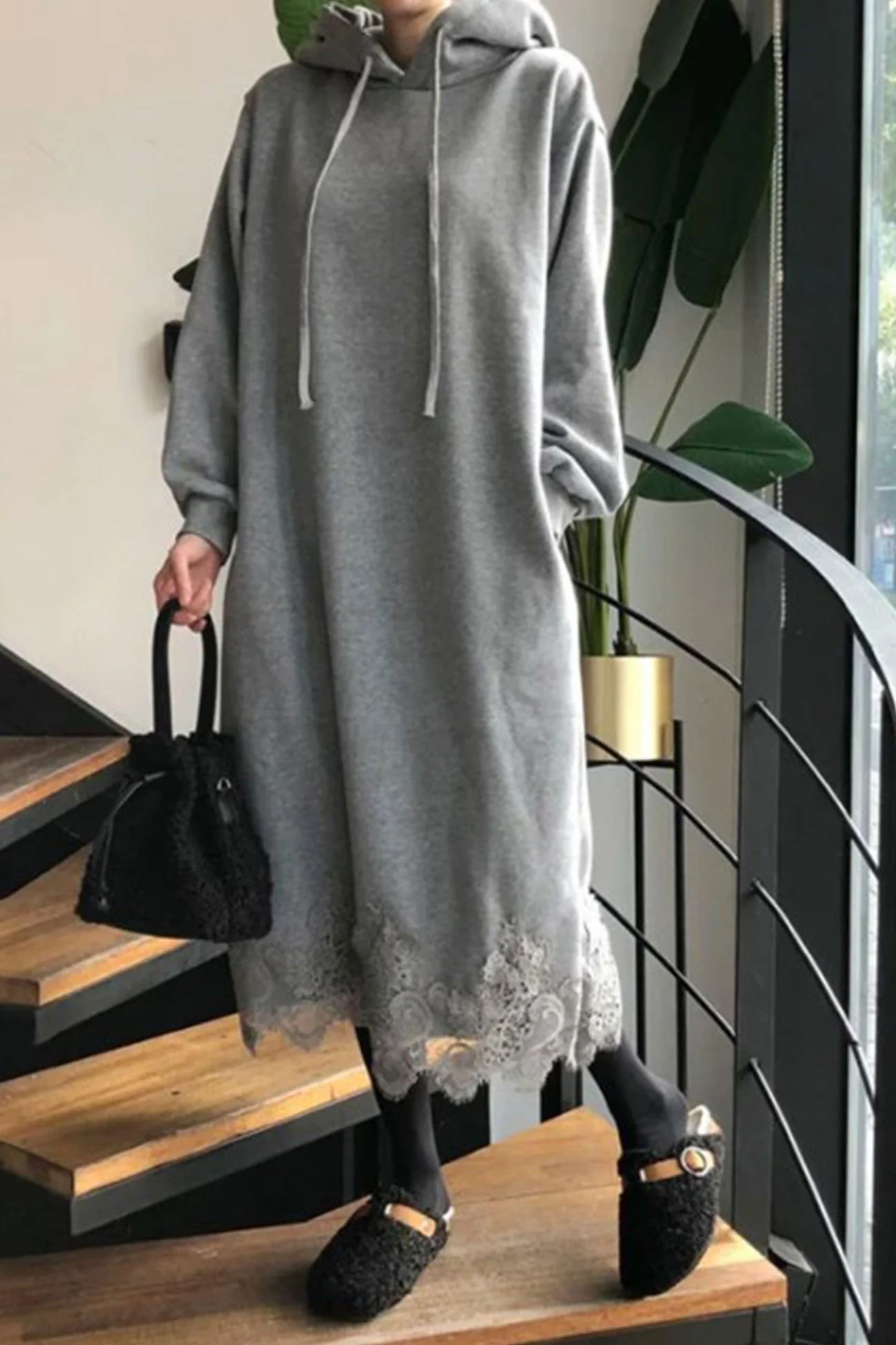 Hedwig | Hooded dress with lace hem - Image 5