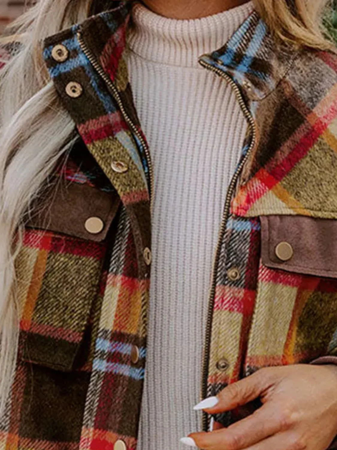 Heidi | Checked long sleeve jacket with pockets - Image 3